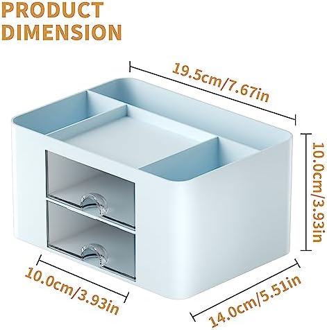 Marbrasse Pen Organizer with 2 Drawer, Multi-Functional Pencil Holder for Desk, Desk Organizers and Accessories with 5 Compartments + Drawer for Office Art Supplies (Blue)