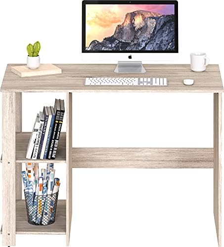SHW 38-Inch Home Office Computer Desk with Shelves, Maple
