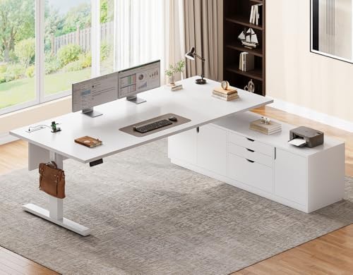 SEDETA 71" Executive Large L Shaped Electric Standing Desk, White