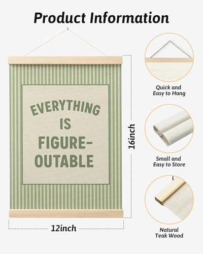 FGFK Everything Is Figureoutable Positive Affirmations Wall Art Poster Hanger Frame, Preppy Sage Green Inspirational Canvas Prints Framed Wall Decor for Office Classroom Home Bedroom, 12x16 Inch