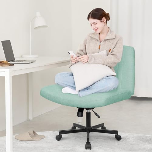 Orange Factory Criss Cross Chair, Wide Fabric Vanity Desk Seat, Mint Wheel