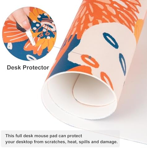 QiyI PU Leather Large Mouse Pad, Office Decor, 31.5" x 15.7", Orange Flower