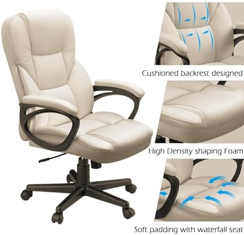 Furmax Office Executive Chair High Back Adjustable Managerial Home Desk Chair, Swivel Computer PU Leather Chair with Lumbar Support (2, Beige)