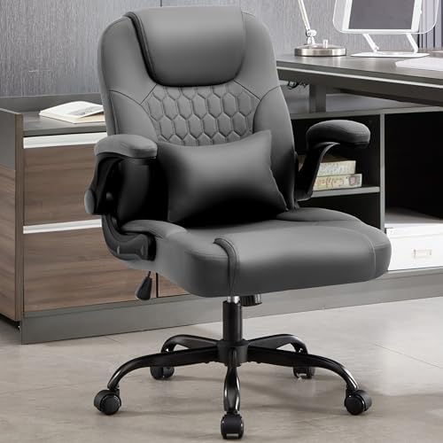 PU Leather Office Chair Swivel Lumbar Support for Short People Grey