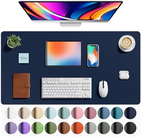 Aothia Faux Leather Desk Mat - Large Mouse Pad, Non-Slip PU Leather Blotter, Waterproof Writing Surface for Office and Home (Dark Blue, 40" x 24")