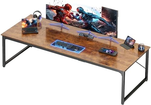 PRAISUN 78.7 X 29.5 Inch Computer Desk with Deeper Desktop, Long Gaming Office Writing Work Desk for Home Office, Study, Bedroom, Work from Home, Metal Frame, Rustic Brown