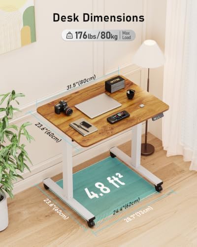 32" Small Rolling Electric Standing Desk Adjustable Height for Home Office