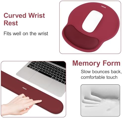 MOSISO Wrist Rest Support for Mouse Pad&Keyboard Set, Wine Red