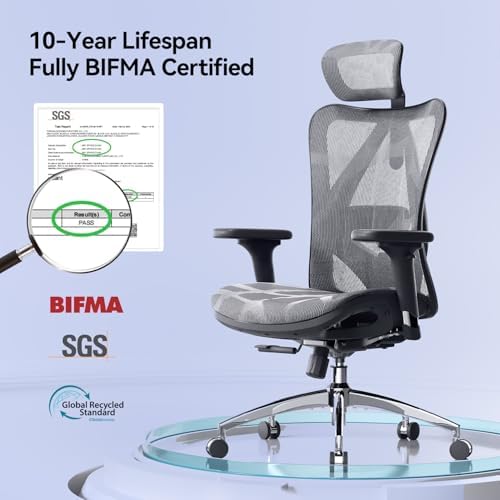 SIHOO M57 Ergonomic Mesh Office Chair, High Back Home Desk Chair with 3D Armrests, Lumbar Support and Adjustable Headrest, Comfortable Computer Chair, Hold 330 LBS-2 Packs-Grey