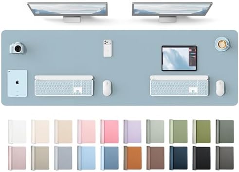 YSAGi Leather Desk Protector, Office Mat, Large Mouse Mat, Non-Slip PU Leather Blotter, Laptop Desk Mat, Waterproof Writing Pad for Office and Home(Ice Blue, 63" x 17.2")