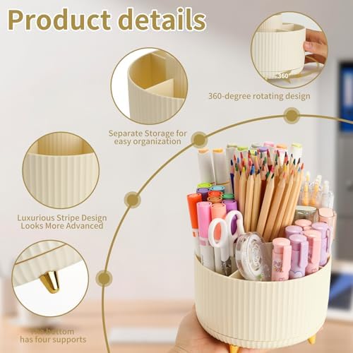 Camelmother 360°Rotating Pen&Pencil Holder For Desk With 5Slots Cute Office