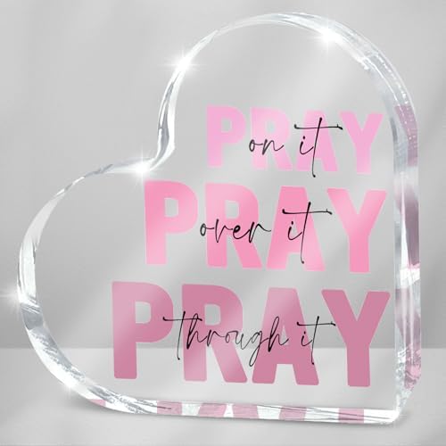 Pink Christian Gifts for Women, Pink Bedroom Decor, Pray On it Pray Over it Through it Acrylic Sign Decorative for Home Pastor Farmhouse Living Room Church Table Desk Bookshelf, St. Patrick's Day Decor