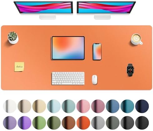Aothia Faux Leather Desk Mat - Non-Slip PU Leather Desk Blotter, Waterproof Writing Surface, Large Desk Pad for Office & Home (Hermes Orange, 55" x 24")