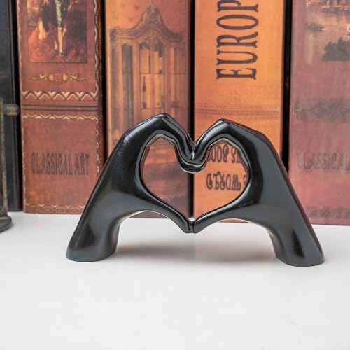 Small Heart Hands Sculpture Decor for Living Room Bedroom Bookshelf Coffe Table and Office Display, Love Finger Statue Modern Aesthetic Home Decor, Unique Gift for Wedding Christmas Birthday (Black)