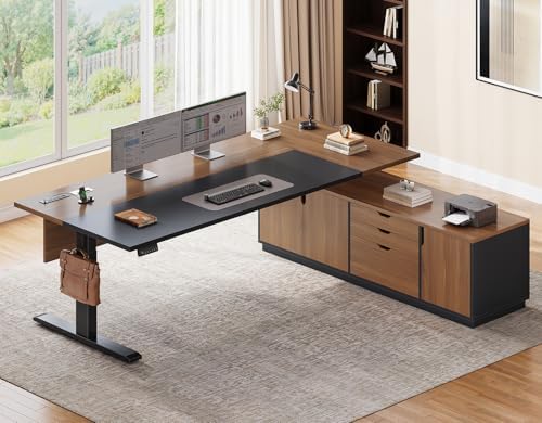 SEDETA 71" Executive L Shaped Electric Standing Desk, Brown