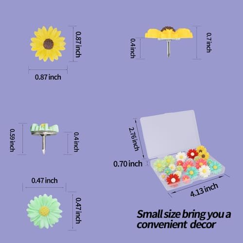 24 Pcs Daisy Flower Push Pins Decorative Thumb Tacks in Assort Colors Cute Office Decor for Cork Board Bulletin Board, Photos Wall Maps and Other Offices Schools Supplies Christmas Decoration