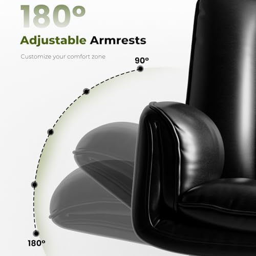 HOMRELEXA Criss Cross Office Chair with Armrests & Wheels, Comfy Big and Tall Chair, Ergonomic Executive Gaming Computer Chairs with Foot Rest, PU Leather Wide Seat Reclining Desk Chair, Black