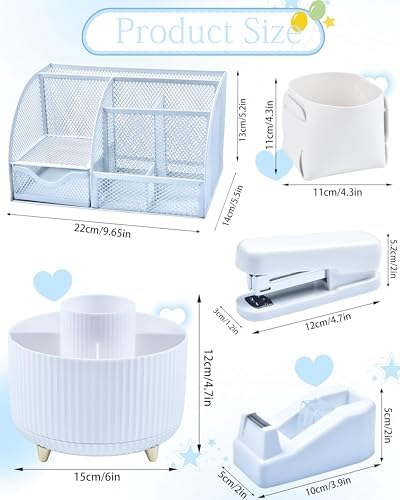 White Desk Accessories and Organizers with Desk Organizer and 360°Rotating Pen Holder stapler Pen and a Lot of Office White Office Supplies Beautifully Presented in a Gift Box