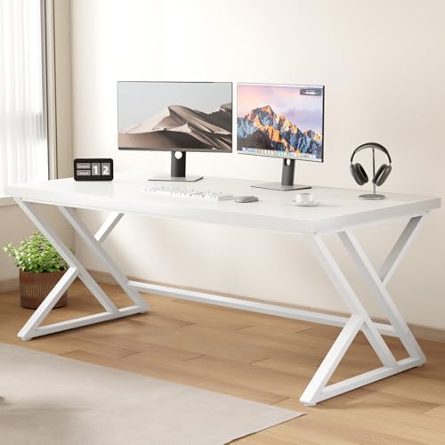 LVB 60 Inch White Modern Computer Office Desk Metal & Wood Writing Desks