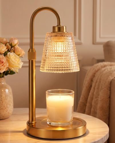 Gold Candle Warmer Lamp with Timer, Dimmable Candle Warmer for Jar Candles, Height Adjustable Wax Melts Warmer, Birthday Gifts for Women Mom, House Warming Gifts New Home Decor