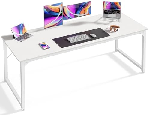 Huuger Computer Desk, 63 Inch Office Desk, Gaming Desk with Storage, Writing Desk Work Desk for Home Office, Study, Modern Simple Desk, Large Legroom, Metal Frame, White