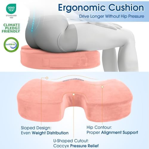 CloudBliss Ergonomic Seat Cushion & Lumbar Support Pillow Set, Pink, XL