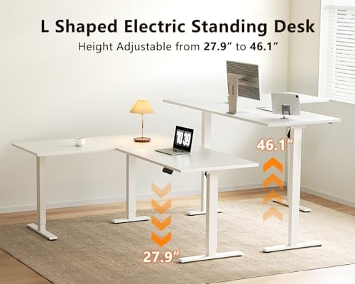 Casaottima 63 Inch L Shaped Electric Standing Desk, Home Office, White