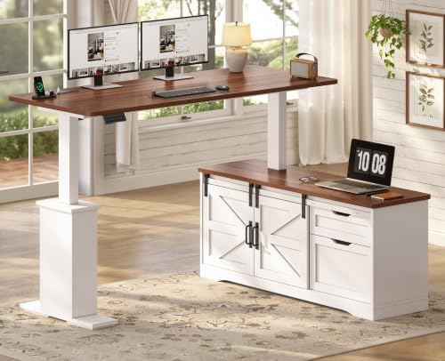 SEDETA Farmhouse L Shaped Executive Standing Desk with Storage Drawers