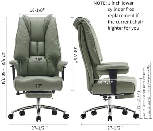 EXCEBET Big and Tall Office Chair 400lbs Wide Seat, Leather High Back Executive Office Chair with Foot Rest, Ergonomic Chairs Lumbar Support for Lower Back Pain Relief (Light Green)