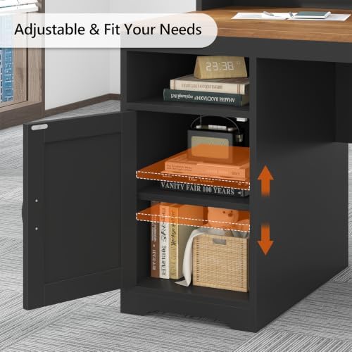 65" Farmhouse Computer Desk with Drawers and Printer Stand for Home Office