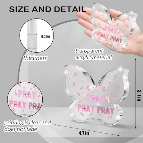 Pink Christian Gifts for Women, Religious Plaques Christian Woman Decor Gifts, Modern Home Office Room Bathroom Bedroom, Pray On It Over It Valentines Day Decor for Teacher Boss Friend (Butterfly)