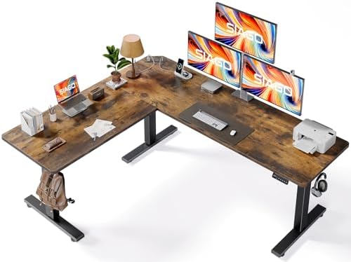 SIAGO L-Shaped Standing Desk - 75 x 63 Inch Adjustable Corner Standing Desk with Charging Station - L Shape Sit Stand Table with Memory Controller, Splice Board for Home Office