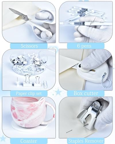 White Desk Accessories and Organizers with Desk Organizer and 360°Rotating Pen Holder stapler Pen and a Lot of Office White Office Supplies Beautifully Presented in a Gift Box