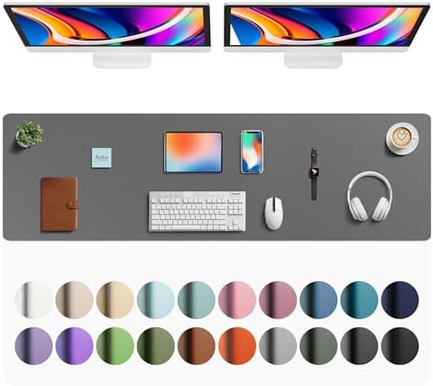 Aothia Faux Leather Desk Mat - Large Mouse Pad, Non-Slip PU Leather Blotter, Waterproof Writing Surface for Office and Home (Grey, 63" x 17")