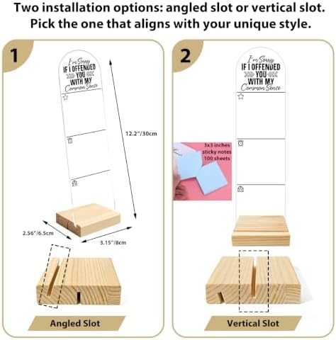 Monitor Memo Board, Sticky Note Holder, Message Board, Acrylic Desk Organizer Wooden Base with 100Pcs Notes for Home Desktop and Office Desk I'm Sorry If I Offended You with My Common Sense