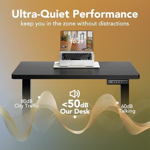 HUANUO 48x24 Inch Electric Standing Desk, Adjustable, Carbon Fiber Black
