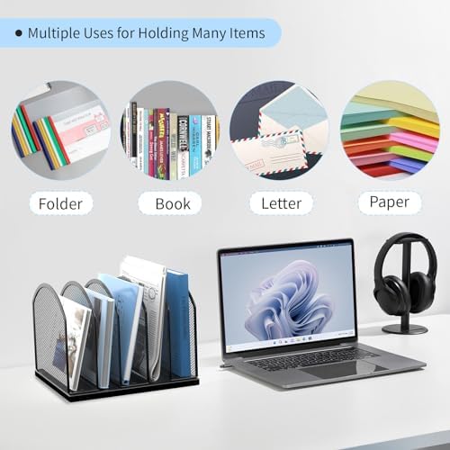 Gawerk 5-Section Vertical Desktop Organizer, 5-Section Mesh File Folder Stand Sorter for Office Home Classroom Organization