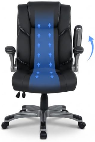 COLAMY Ergonomic Executive Office Chair, High Back Desk Chair with Adjustable Lumbar Support, Flip-Up Armrests & Thick Seat Cushion, 90°–110° Reclining Computer Chair for Home Office