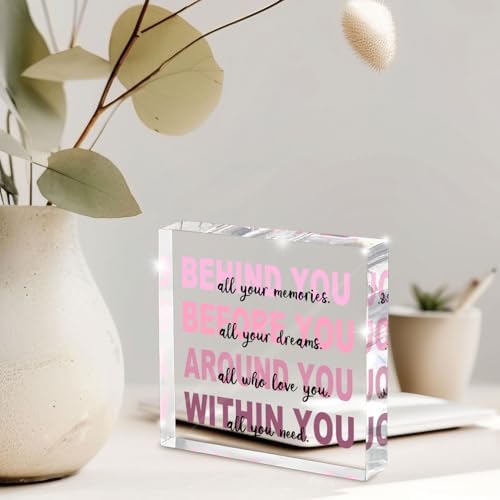 Graduation Gifts - Pink Graduation Quote Decoration - All the Memories Behind You Acrylic Square Sign - Inspirational Gift for Women 4x4 Inch