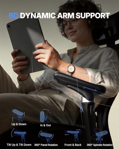 HUANUO Ergonomic Office Chair with 6D Armrest, Seat Depth Adjustment, Lumbar Support, Quiet Rubber Caster, High Back Mesh Gaming Chair with 3D Headrest, Big and Tall Chair for Home Office, Pack of 2