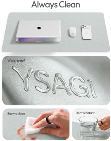YSAGi Leather Desk Pad Protector, Office Desk Mat, Large Mouse Pad, Non-Slip PU Leather Desk Blotter, Laptop Desk Pad, Waterproof Desk Writing Pad for Office and Home (Silver, 47" x 17")