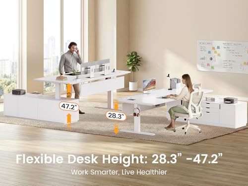 SEDETA 71" Executive Large L Shaped Electric Standing Desk, White