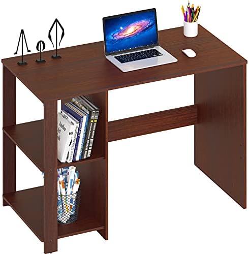 SHW 38-Inch Home Office Computer Desk with Shelves, Cherry