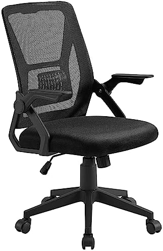 VECELO Mid-Back Swivel Ergonomic Office Chair with Adjustable Arms, Mesh Lumbar Support for Computer Task Work, Black