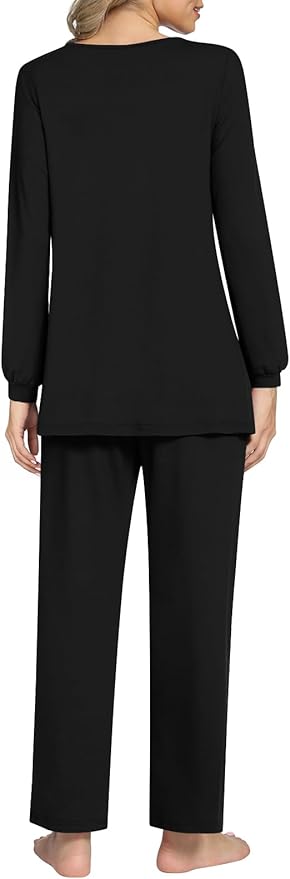 Anyally Women's Plus Size Pajama Sets Ladies Fall Pjs 2 Pieces Lounge Outfits V Neck Long Sleeves Sleepwear with Pockets