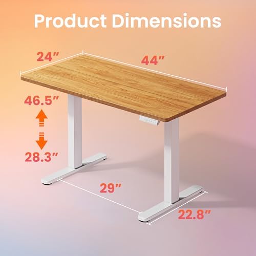 HUANUO 43x24 Inch Electric Standing Desk, Adjustable, Light Vintage Brown
