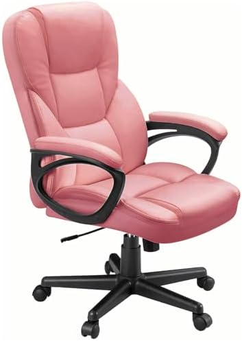 Furmax Office Executive Chair High Back Adjustable Managerial Home Desk Chair, Swivel Computer PU Leather Chair with Lumbar Support (1, Pink)
