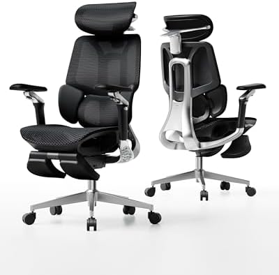 Hbada E3 Pro 2026 Edition Ergonomic Office Chair, Mesh Desk Chair with 3-Zone Floating Lumbar Support, Upgraded 4D Headrest, 720° Armrests, Black with Footrest