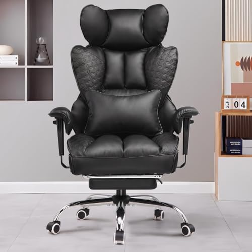 GTPLAYER Big and Tall Gaming Chair 400lbs Heavy Duty Office Chair with Footrest, High Back Pocket Spring Lumbar Support, Ergonomic Wide Comfy Seated Cushion for Lower Back Pain Relief, Carbon-Black