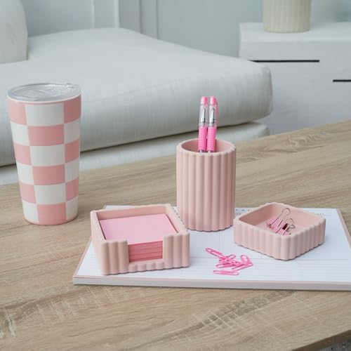 Modern Aesthetic Desk Accessories Set of 3 - Pink Concrete Organizers
